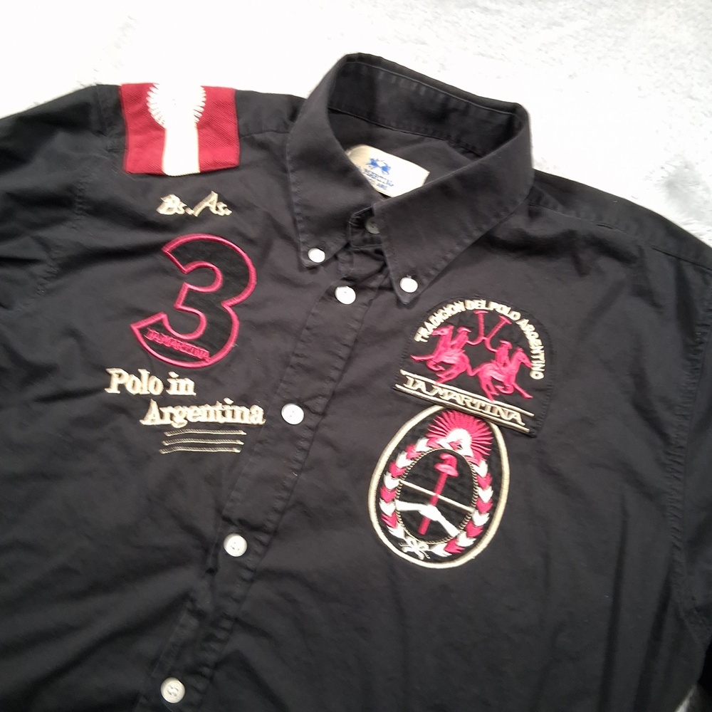 La Martina Shirt Mens XL Black PoloTeam Argentina Embroidered Long Sleeve